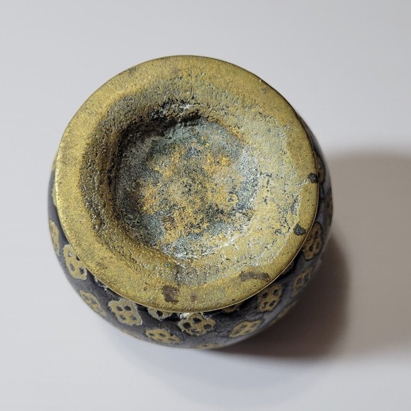 Vintage Chinese Brass Trinket Dish Enamel on Brass Geometric Design Heavy - Picture 5 of 7